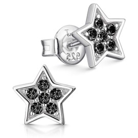 Materia Star Stud Earrings 925 Silver with Zirconia Stones Rhodium-Plated 8 mm for Women or Girls in Jewellery Case, Rhodium-plated (tarnish protection), Cubic Zirconia