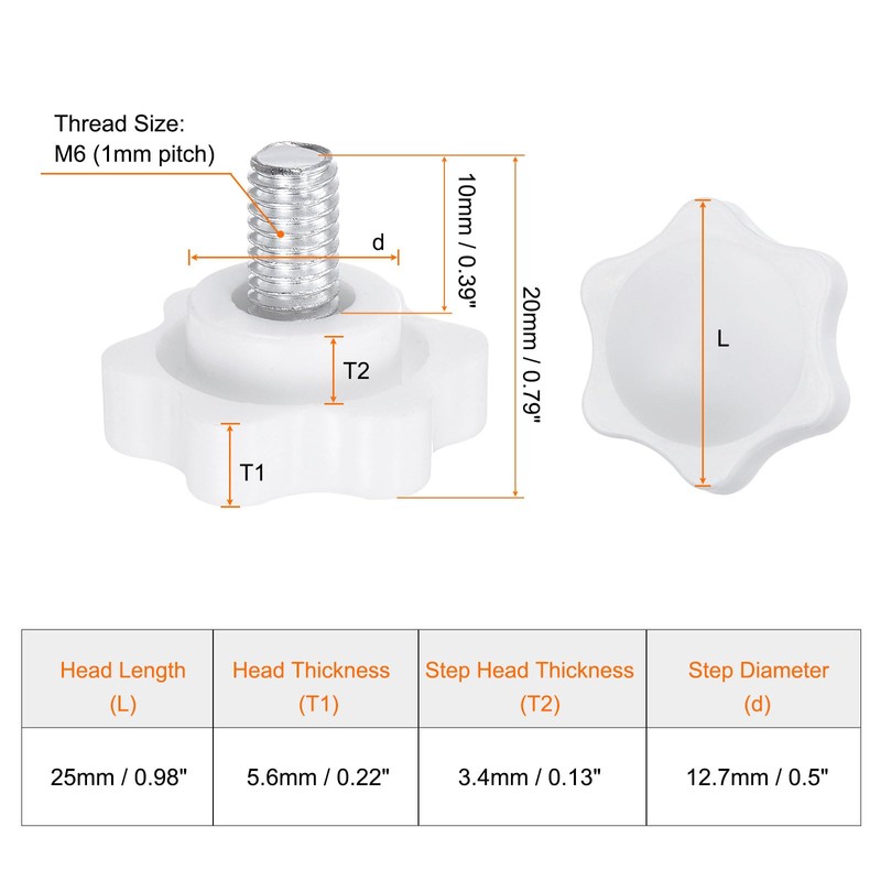 HARFINGTON 10pcs Star Knobs M6 x 10mm Male Thread 25mm