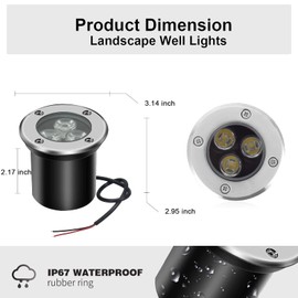 AHSELLUS Low Voltage Outdoor In-ground Lights Landscape Lights LED Well Lights 3W 12V-24V IP67 Waterproof Landscape Lighting Wired Driveway Pathway Garden Fence Warm White Yard Landscaping Lights