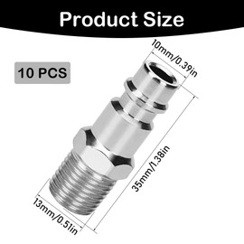 10 Pcs Air Line Connectors Euro Air Line Fittings 1/4" BSP Air Hose Coupler Male Thread Airline Fittings for Compressor Tools (Silver)