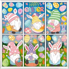 106 Pcs Easter Window Clings Happy Easter Decorations Double Sided Stickers with Bunny Egg 2024 Kids Toddlers Holiday Decals for Glass Wall Classroom Indoor Office Home Outside, 9 Sheet