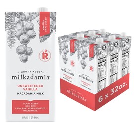 milkadamia Macadamia Milk - Unsweetened Vanilla - 32 Fl Oz (Pack of 6) - Lactose Free, Vegan, Shelf Stable, Plant Based, Non Dairy, Dairy Free
