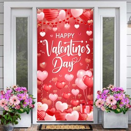 Happy Valentine's Day Banner Decorations Romantic Hearts Love Hanging Background for Indoor Outdoor Valentines Day Home Door Banner Party Supplies