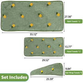 CinGiiCo Bath Towels Set for Bathroom 6 Piece, Soft Bath Towels * 2 + Hand Towels * 2 + Hair Wrap Towels *2, Absorbent & Quick Dry, Bathroom Decor, Coral Velvet (Fruit, Pineapple)