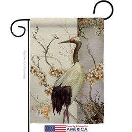 Breeze Decor Red Crowned Crane Garden Flag Set with Stand Animals Bird Flamingo Hummingbird Cardinal Peacock Springtime Natural Wildlife Small Decorative Gift Yard House Banner Made in USA 13 X 18.5