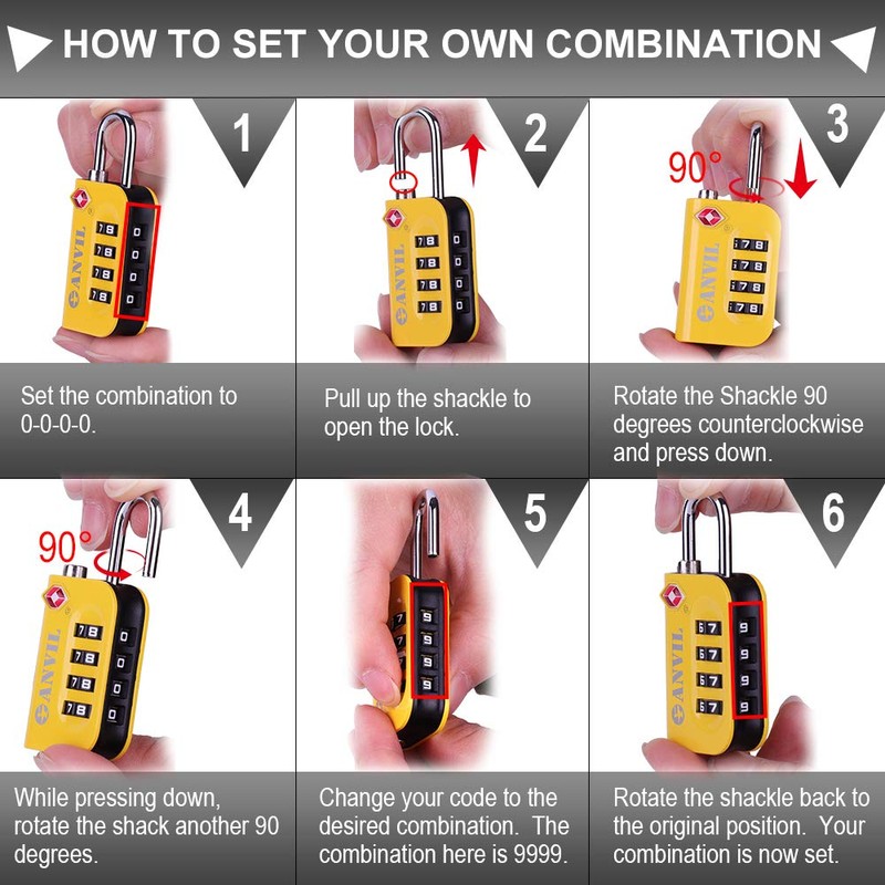 ANVIL TSA Approved Luggage Lock - 4 Digit Combination, 10,000