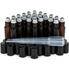 24 Pk, Amber, 10 ml Glass Roll-on Bottles , Stainless