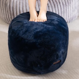 HIGOGOGO Pouf Stuffed Ottoman Round Modern Foam Filled Foot Rest Chair Decorative Poufs 20 x 15 Inches Fluffy Boho Comfy Stool for Living Room, Navy Blue
