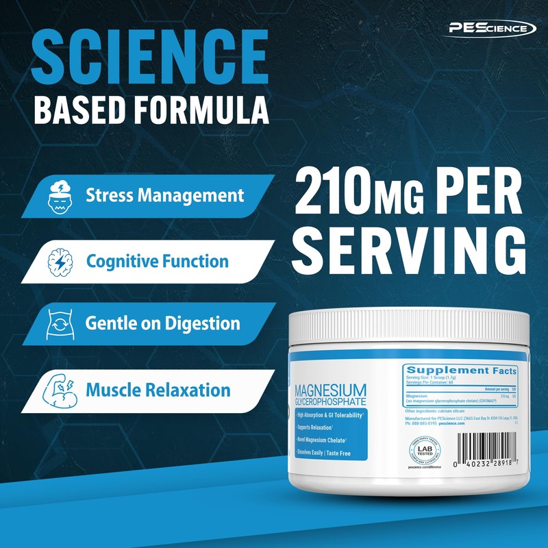 PEScience Mag-GP, Magnesium Glycerophosphate Chelate Powder, 60 Servings, High Absorption,
