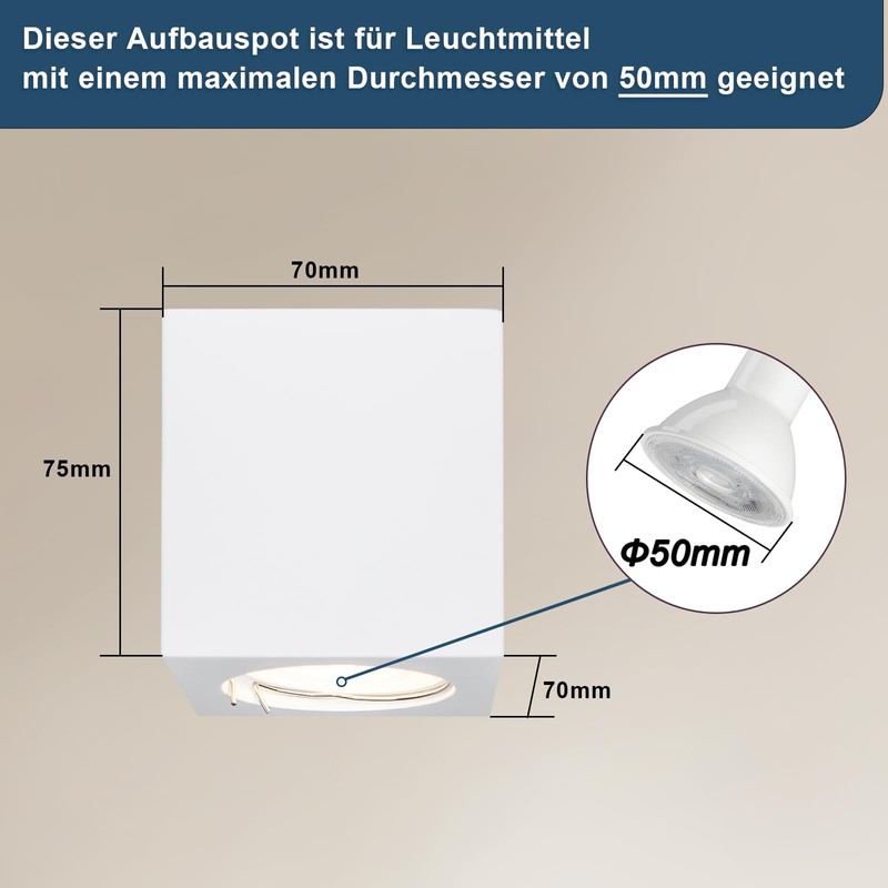 ZMH Surface-Mounted Spotlight GU10: Surface-Mounted Spotlight Square Ceiling Spotlights Ceiling