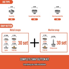 Coowolf Heavy Duty Snap Button Kit, Snap Fasteners Tool with 60 Set Installation or Repair Metal Snaps