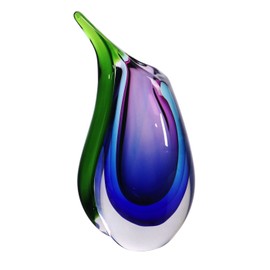 Luxury Lane Hand Blown Multicolor Sommerso Teardrop Art Glass Vase for Decor 9.5 inch Tall Centerpiece Table Decoration