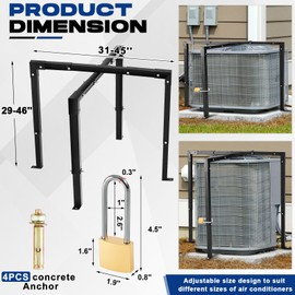 MorningRo Air Conditioner Security Cage Adjustable Height 29-46'' and Width 31-45'' Steel Air Conditioner Cage Fence for Round or Square Shape with Lock Key Install Instruction and Concrete Anchors