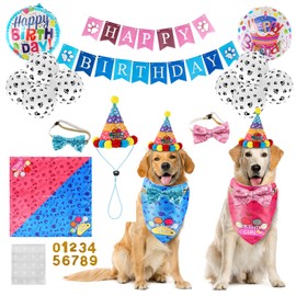 Dog Birthday Party Supplies, TCBOYING Dog Birthday Bandana Scarf and Dog Girl Boy Birthday Party Hat with Number Cute Dog Bow Tie for Small Medium Large Dog Pet Decorations Outfits