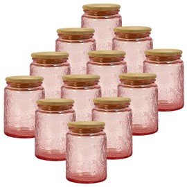 LINGSHINE 8 oz Decorative Glass Jars with Airtight Bamboo Lids, Pink 12 Pack Vintage Food Storage Containers, Home Décor Candle Making Parties Wedding Baby Shower Favors Gift