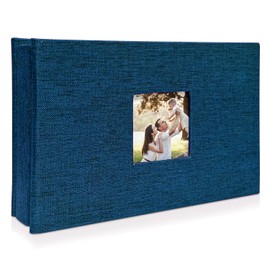 Photo Album 4x6 with 100 Pockets,Slip-in Picture Albums,Linen Cover Memory Book with Front Window,Black Page Vertical Photo Book for Wedding,Family,Anniversare,Baby,Vacation(Blue)