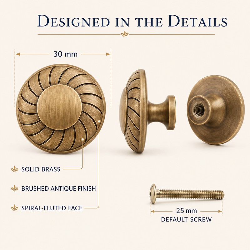 Antique Brass Cabinet Handle, Vintage Drawer Pull for Cabinets, Wardrobes,
