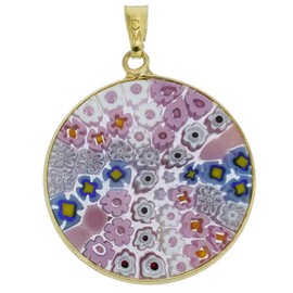 GlassOfVenice Murano Glass Millefiori Pendant in Gold-Plated Frame 1"