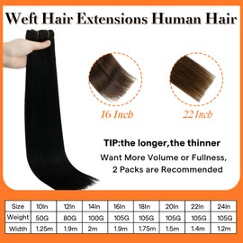 Full Shine Weft Hair Extensions Human Hair 14 Inch Weave Hair Extensions Black Hair Extensions Sew in Double Weft Human Hair Sew in Extensions Real Human Hair 100 Grams