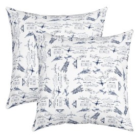 Aircraft Pillow Cases Cushion Covers Kids Airplane Print Throw Pillow Cover 24"x24" Set of 2 Boys Girls Decor Aircraft Flying Decorative Throw Pillowcases Sketch Style Blue White Cushion Cases