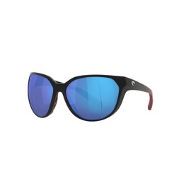 Costa Del Mar Womens Mayfly Round Sunglasses, Matte Black/Blue Mirrored Polarized 580G, 58 mm
