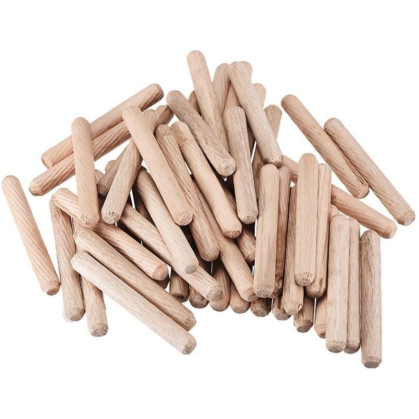 TERF® 200 Pcs Wooden Dowel Pins 10mm X 60mm Wood Dowels Solid Hard Wood Dried Fluted Beveled Hardwood Rods Furniture for Professional Carpenters DIY and Craft Projects