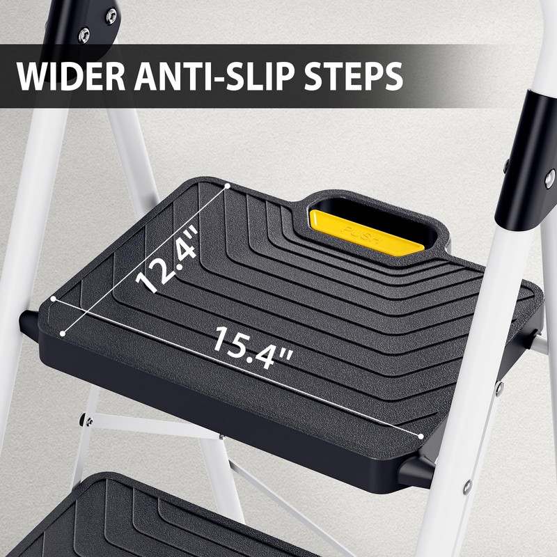 TOOLF 2 Step Ladder, Sturdy Steel Step Stool with Anti-Slip
