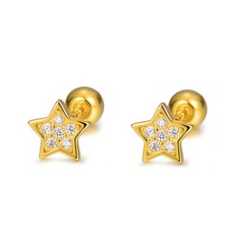 Gold Star Stud Earrings S925 Sterling Silver Tiny Earrings for Women Post Multcolors Cubic Zirconia Trendy Lightweight Sleeper Hypoallergenic Earrings Mother's Day Graduation Birthday Party Jewelry Gifts