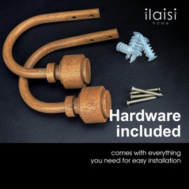 ILAISIHOME Curtain Drapery Holdbacks with Faux Wood Design, Wall Mount Drapery Hooks Holders, Set of 2