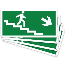 pubblimania Emergency Exit Stairs Right, Aluminium Composite 3 mm Thick (Cm 29 x 14.5) (Pack of 4, Exit Staircase Right)