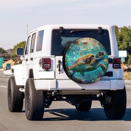 Dujiea Marine Funny Sea Turtle Fish Spare Tire Cover with Backup Camera Hole, Universal Wheel Tire Cover Tire Protectors for Jeep Trailer RV Van SUV Truck Camper and Many Vehicle 17inch
