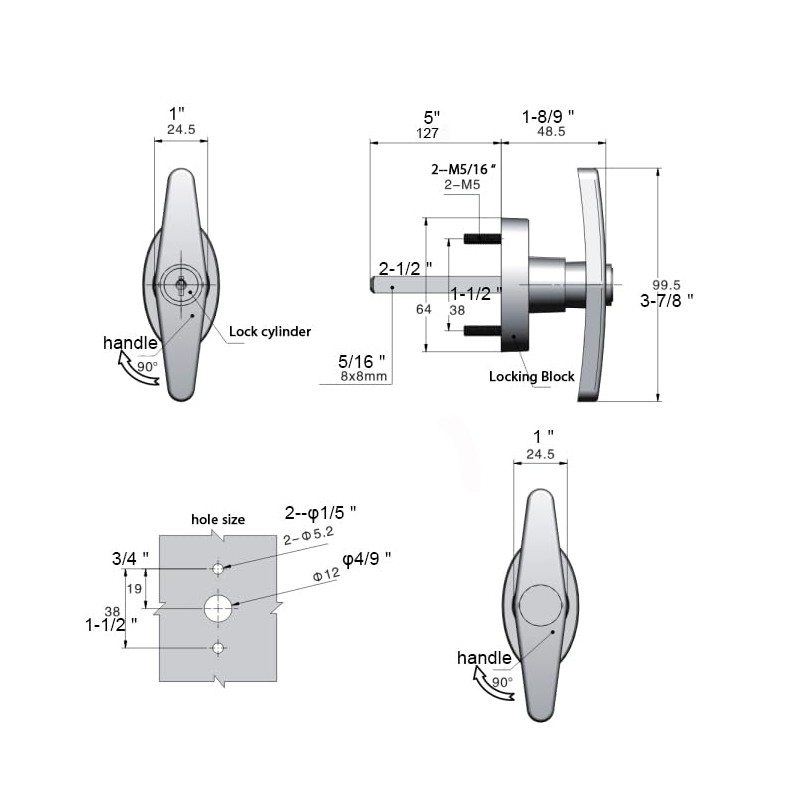 StartFine 5½" T-Handle Shed Door Lock Handle with Lock Keyed