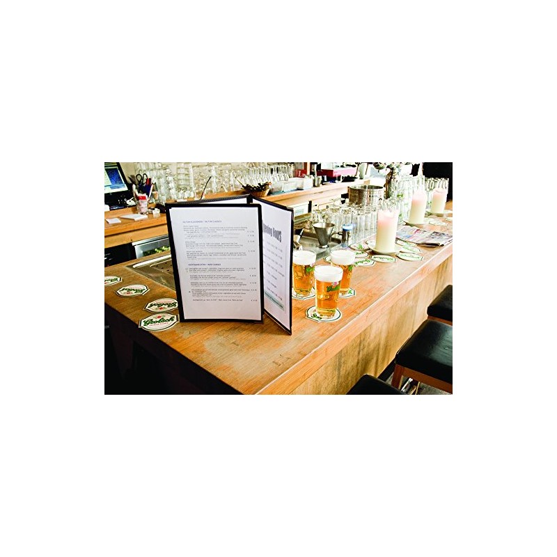 Securit Crystal Range Transparent Menu Holder A4 Brown Edged, Tri-fold