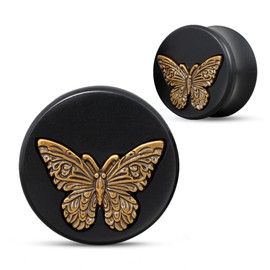 COOEAR Saddle Flared Plugs and Tunnels Piercing Gauges Wood Butterfly Metal Matched Earrings Stretchers 3/4"(19mm).