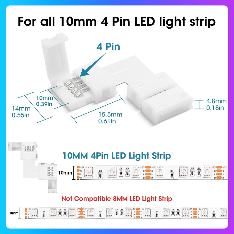 WENHSIN 10-Packs L Shape 4-Pin LED Connectors for LED Strip