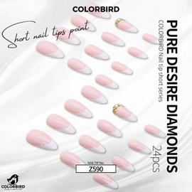 COLORBIRD Z590 Nail Tips, Short, 24 Pieces, Pink, French Nails, Flesh Tips, Short, Cute, Point, Round