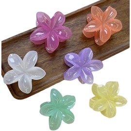 Typeshedd Jelly Flower Hair Claws 6 Pack - 8cm Non-Slip Hair Clips | Flower Hair Claw Clips, Luxury Hawaiian Hair Accessories for Women and Girls