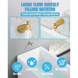 FROPO Tub Spout with Diverter, Slip On Bathtub Spout Fits 1/2'' Copper Tube(5/8'' Dia), Bathroom Tub Faucet with PTFE Tape & Hex Wrench, Brushed Gold