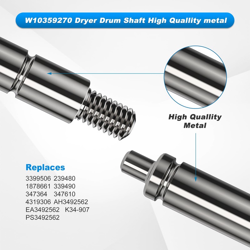 Hadwoer W10359270 Dryer Drum Shaft Replacement, Left Side Roller Shaft,