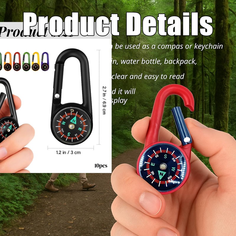 Pack of 10 compass children, compas keyring, colourful mini compass