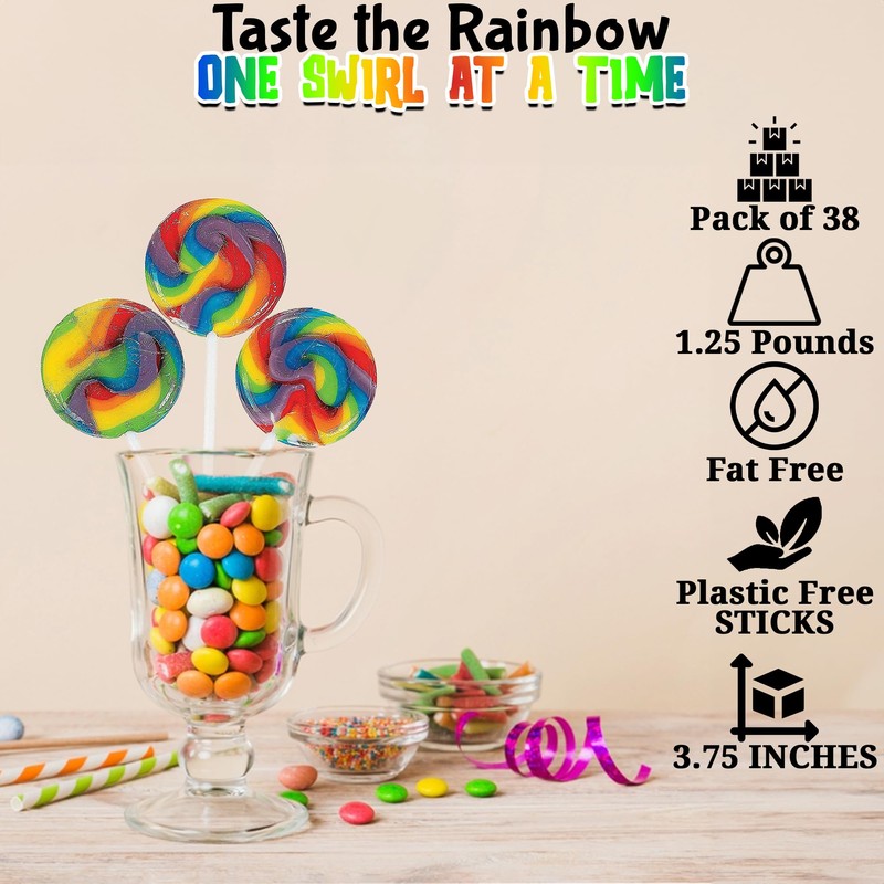 Fun Express Mini Rainbow Swirl Lollipops - Pack of 38,