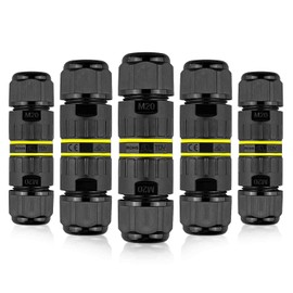 Iwillink 2 Way 3 Pin Junction Box, IP68 Outdoor Waterproof Electrical Cable Connector, M20 Wire Range(5-12mm), Suitable for Repair and Extend Power Cables, 5-Pack