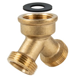 tecuro - 48836 2-Way Splitter Y Splitter Fork Piece for Outlet Valve Tap Tap 3/4 Inch Female x 3/4 Inch Male Thread x 3/4 Inch Male Thread, Brass CW617N Blank