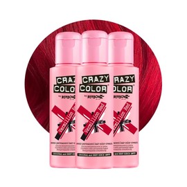 Crazy Color Vibrant Vermillion Red Semi-Permanent Trio Hair Dye. Highly Pigmented Scarlet Red Conditioning & Oil Nourishing Vegan Formula | No Bleach or Ammonia | 300ml