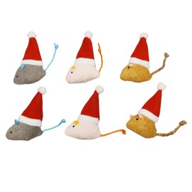 6-Pack Catnip Cat Mice Toys with Cute Christmas Hats - Holiday Cat Plush Toy Set for Cats & Kittens, Festive Interactive Catnip Mice for Indoor Cats, Durable & Fun Christmas-Themed Cat Toys-Style 2