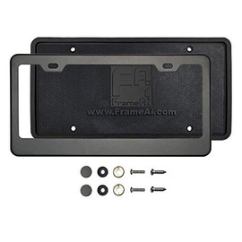 Silicone Back Guard License Plate Holder Matte Flat Black License Plate Frame T304 Stainless Steel + Metal Screw Caps
