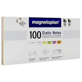 magnetoplan Static Notes, Pack of 100, Assorted Colours, W x H 200 x 100 mm, Electrostatic Sticky Notes for Presentation and Presentation