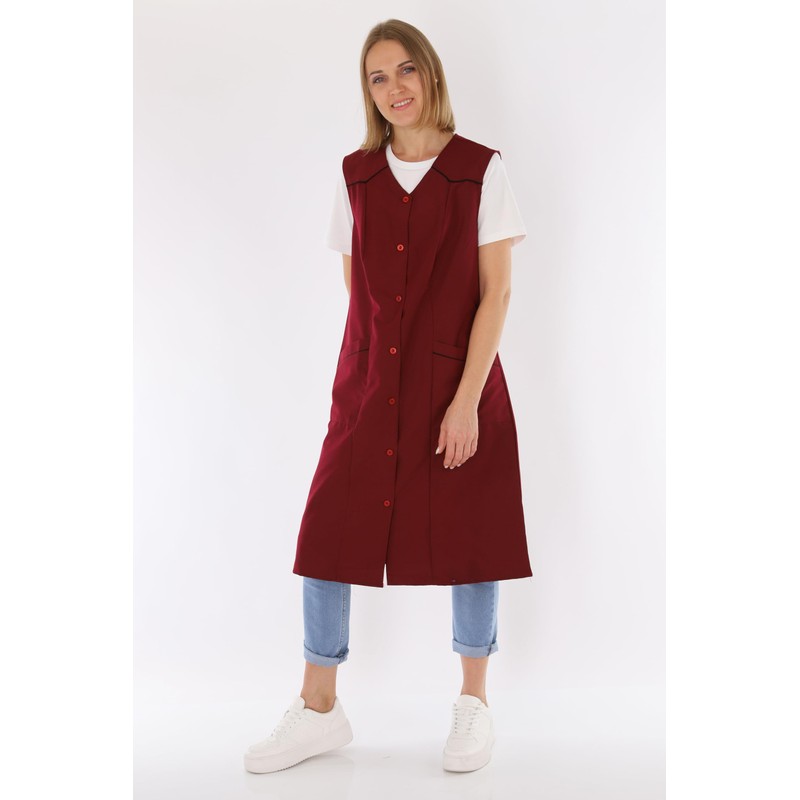 Women's Sleeveless Cooking Apron Apron Button Gown Plain House Dress,
