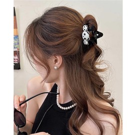 Sttiafay Vintage Small Hair Claw Clips Cute Panda Hair Barrette Black Plastic Hair Clip Claw Ponytail Holder Hair Claw Cute Small Animals Hair Clip Strong Hold Hair Claw Hair Accessories