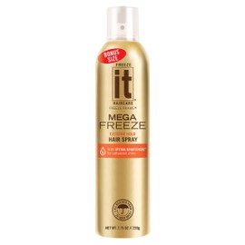 IT Haircare MEGA Freeze Extreme Hold Hair Spray | 7.75 Oz. | Vitamin B5 & Hydrolyzed Wheat Protein | Humidity Resistant | Optical Brighteners for Enhanced Shine | 24 Hour Hold Fast-Dry | Bonus 4 Pack